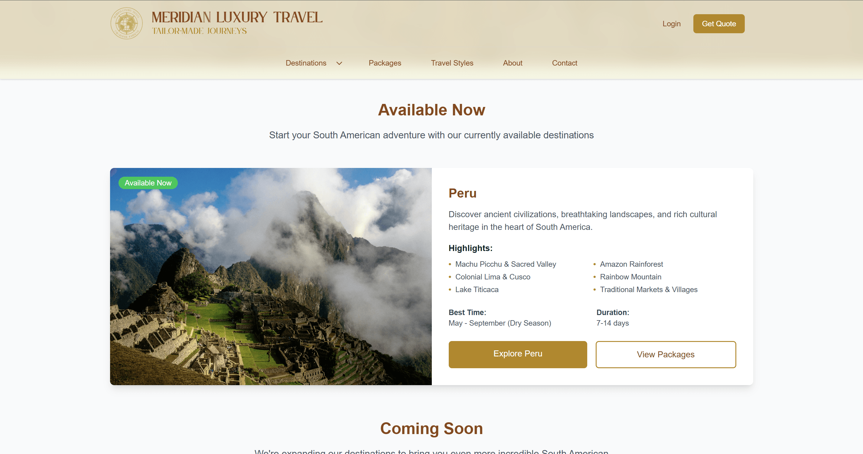 Meridian Travel Platform Dashboard